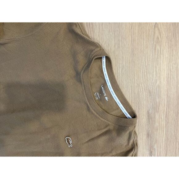 LACOSTE - MEN’s LARGE WAFFLE-KNIT BROWN THERMAL LONG SLEEVES SLEEP SHIRT - Picture 4 of 4